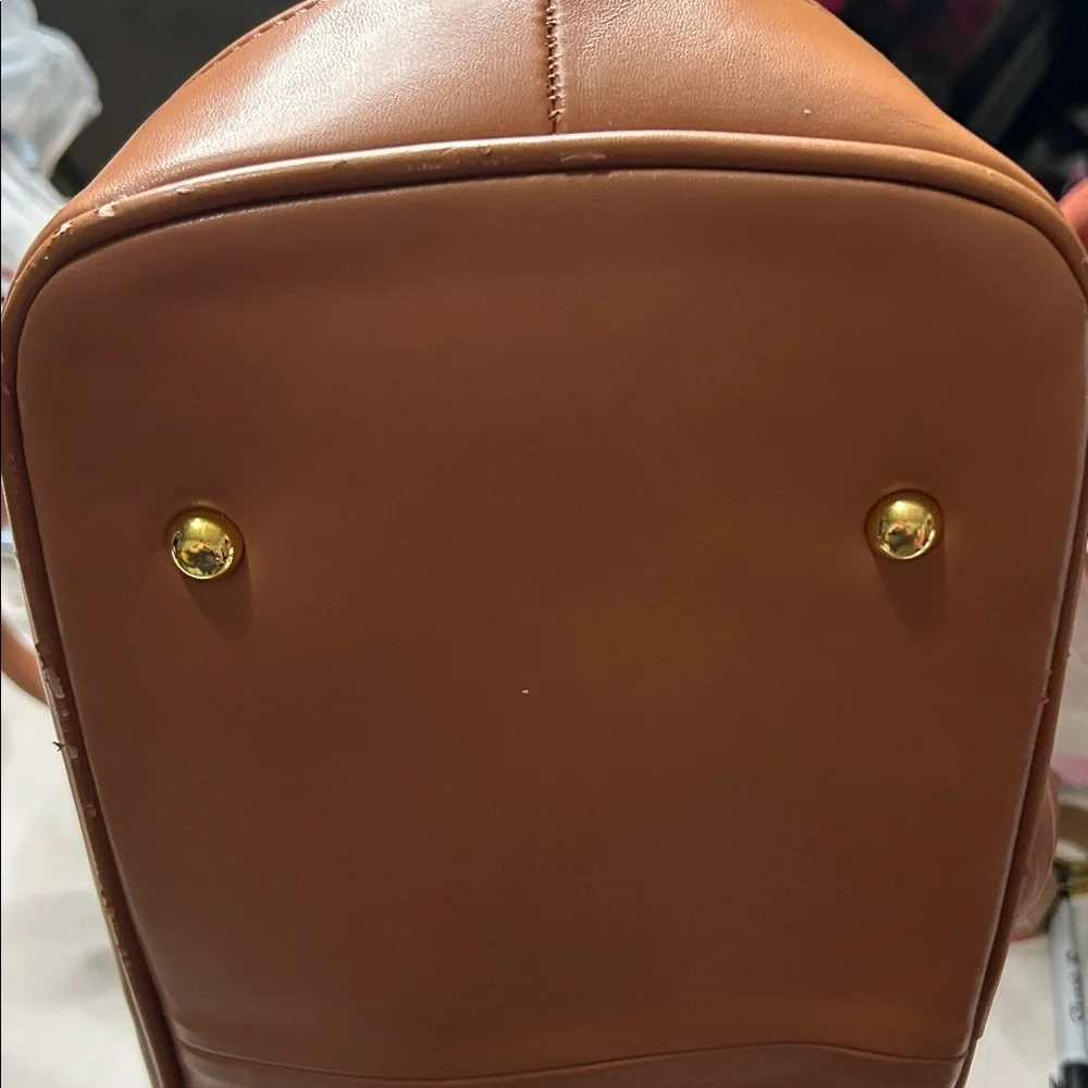 Joy & Iman White and Tan Satchel with Gold Chain